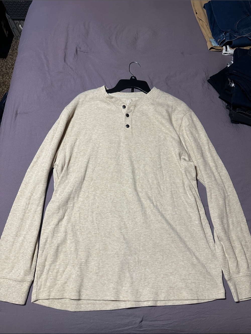 George XL Men's Henley Long Sleeve Shirt - Beige with buttons